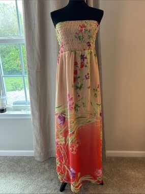 Old Navy Strapless Floral Maxi Dress in Cream, Green, Red, Purple